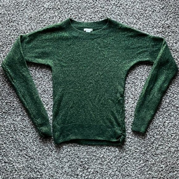 H&M Tops - H&M Sparkly Green Long Sleeve Shirt Womens Large Shimmer Winter Knit Sweater